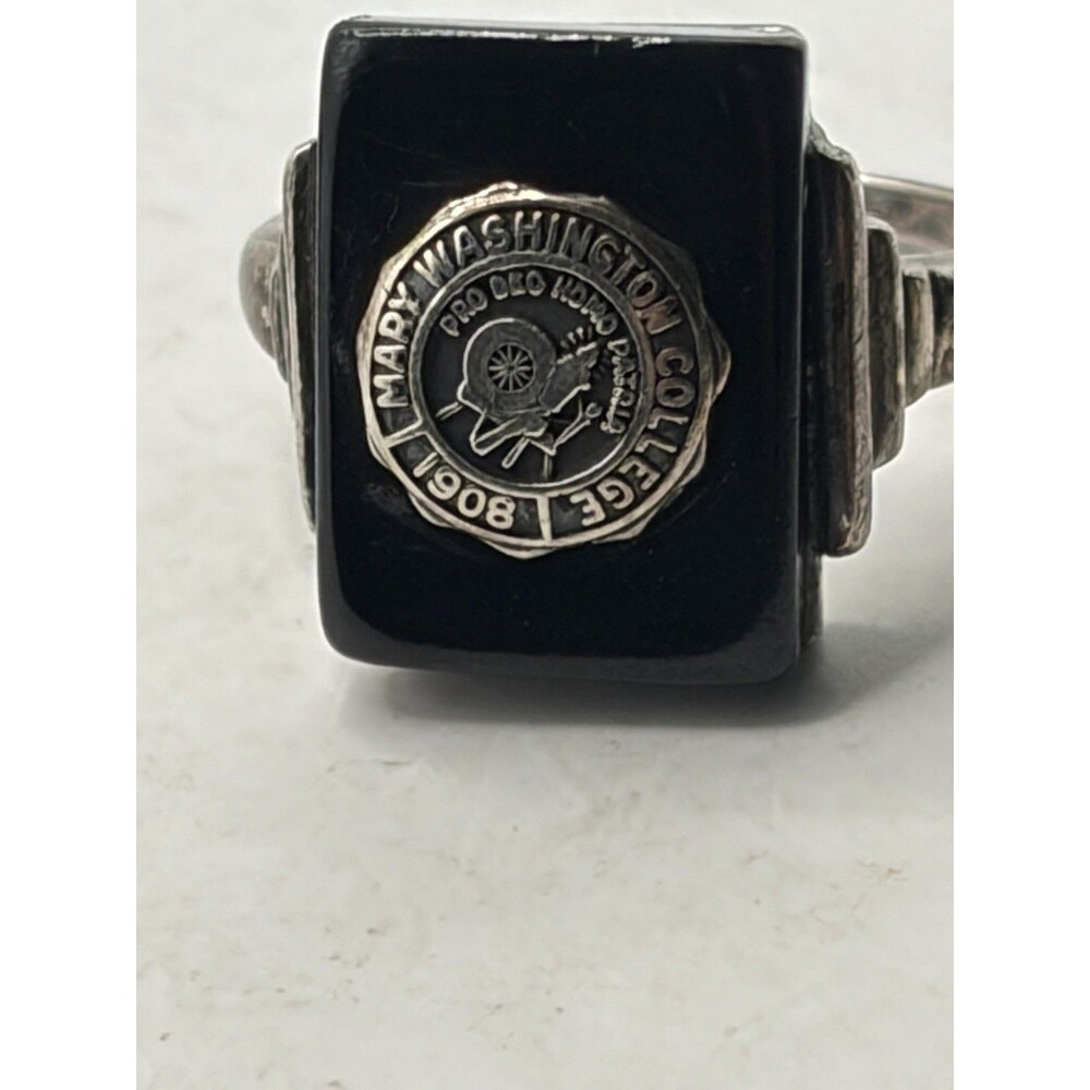Vtg Mary Washington College  Sterling Silver & Black Onyx Class Ring Size 6.5